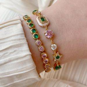 Amelia Scott Dotty Tennis Bracelet in Emerald Green Pink and Gold