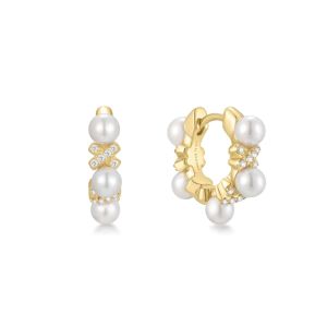 Ania Haie Sparkling Braided Shell Pearl Gold Huggie Hoop Earrings. Item code E069-07G.