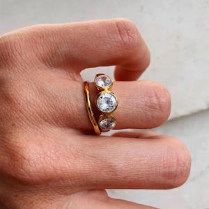 Shyla Nadine Three Clear Crystal Gold Ring