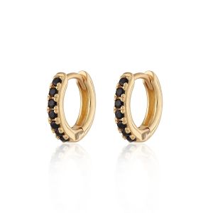 Scream Pretty Huggie Hoop Earrings With Black Stones - Gold SPESGS52-PV
