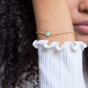 Daisy Amazonite Healing Stone Bobble Bracelet - Gold HBR1003_GP