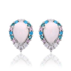 Georgini Wisteria Floribunda Created Opal Silver Stud Earrings. Item code IE1174W.