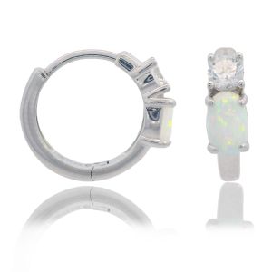 Georgini Opal Glow White Created Opal Hoop Earrings - Silver IE1185W