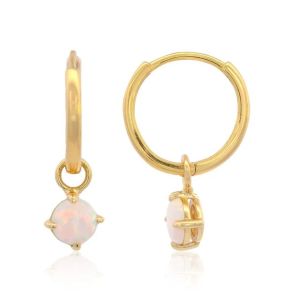 Georgini Wisteria Created Opal Dangle Hoop Gold Earrings. Item code IE1229G.
