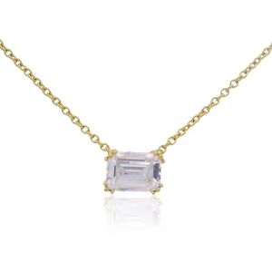 Georgini Elegant Essentials 7mm Emerald Cut Hidden Halo Gold Pendant Necklace. Item code IP1211G.
