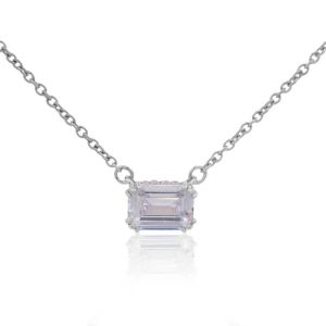 Georgini Elegant Essentials 7mm Emerald Cut Hidden Halo Silver Pendant Necklace. Item code IP1211W.