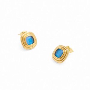Katie Loxton Sofia Azure Waterproof Gold Button Stud Earrings. Item code KLJ6347.