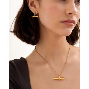 Katie Loxton Themis Waterproof Gold T-Bar Necklace. Item code KLJ6442.