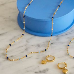 Enamel Copenhagen Lola Marine Gold Necklace. Item code N55G_marine.