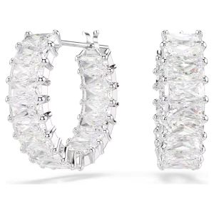 Swarovski Matrix Hoop Earrings Baguette Cut - White with Rhodium Plating - 5733397