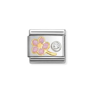 Nomination Classic Gold Light Pink Forget-Me-Not and Zirconia Charm 630302/08