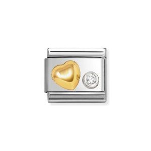 Nomination Classic Gold and Silver Raised Heart and Zirconia Charm 630301/02