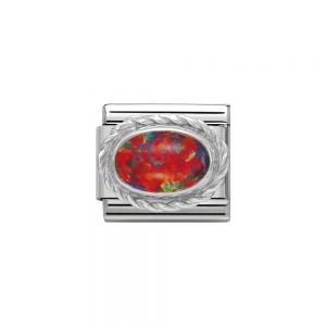 Nomination Classic Oval Stones Red Opal Charm - Sterling Silver Twist Setting