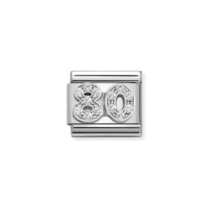 Nomination Classic Silver and Zirconia Number 80 Charm. Item code 330304/34