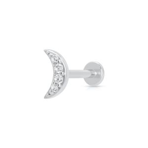 Scream Pretty Sparkling Moon Single Flat Back Earring - Silver