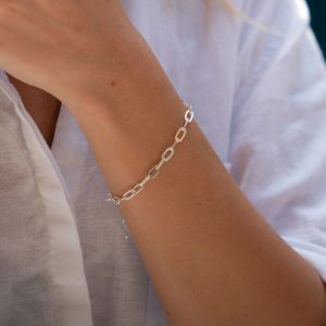 Lily Charmed Chunky Oval Link Charm Silver Bracelet. Item code CBRSCNKOV