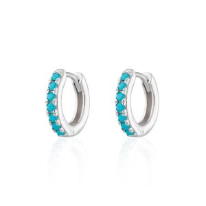 Scream Pretty Huggie Hoop Earrings With Turquoise Stones - Silver SPESSS133