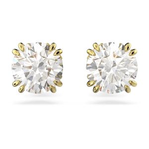 Swarovski Stilla Stud Earrings Round Cut - White with Gold Tone Plating-5642595