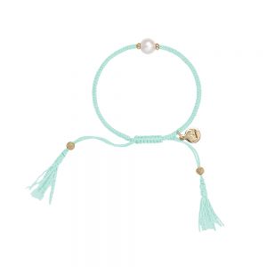 Jersey Pearl Tassel Bracelet - Mint Green with Gold Detail