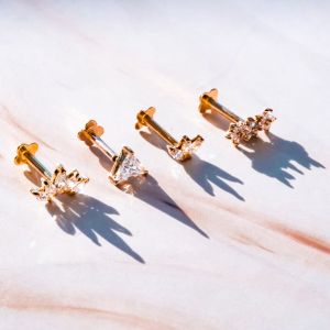 Tish Lyon 14ct Yellow Gold Gem Triangle Threadless Labret Single Earring