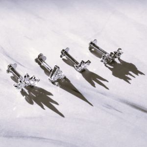 Tish Lyon 14ct White Gold Gem Triangle Threadless Labret Single Earring