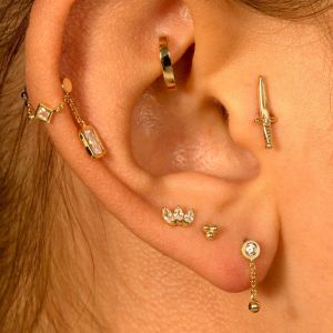 Tish Lyon 14ct Yellow Gold Triple Ball Threadless Labret Single Earring