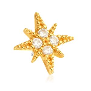 Tish Lyon 14ct Yellow Gold Gem North Star Threadless Labret Single Earring
