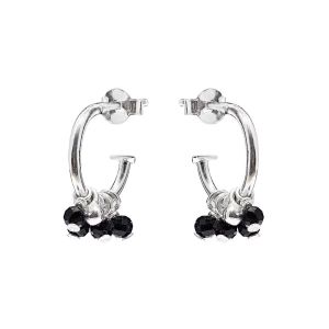 Annie Haak Gotri Silver Hoop Earrings - Black Onyx - E0469