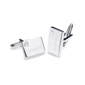 Ivory & Co Usher Rhodium Crystal Engraved Cufflinks