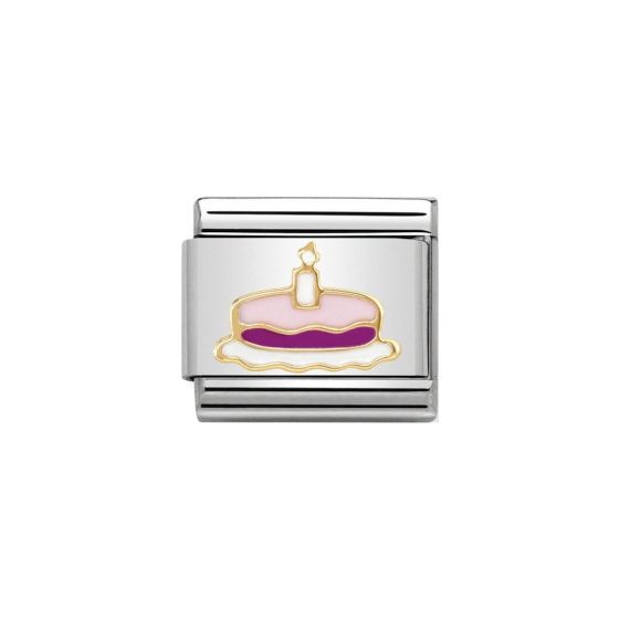 Nomination Classic Gold Pink Enamel Birthday Cake with Candle Charm