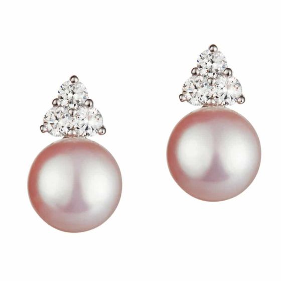 Jersey Pearl Soiree Pink Freshwater Pearl and Zirconia Stud Earrings - 1815627