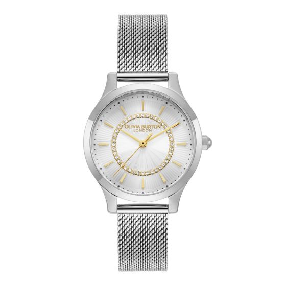 Olivia Burton Wonderlust White and Silver Mesh Watch 24000212
