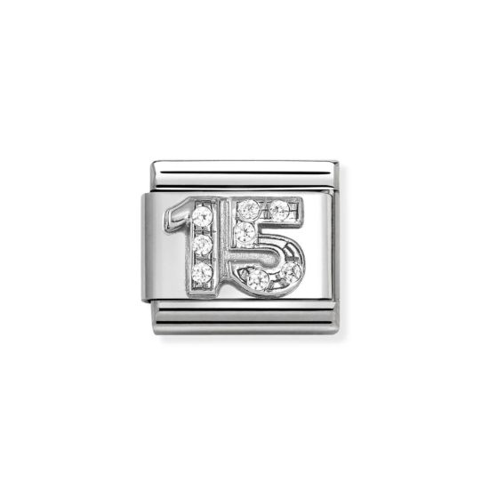 Nomination Classic Silver and Zirconia Number 15 Charm