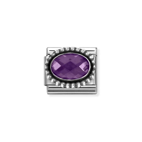 Nomination Classic Silver Faceted Zirconia Beaded Oval Charm - Purple 330607/001