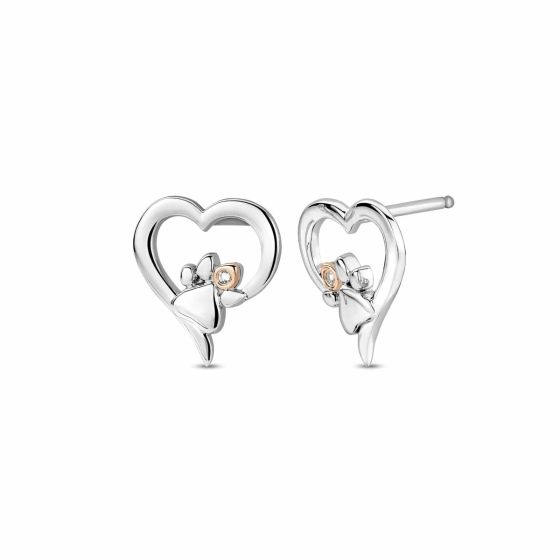 Clogau Paw Prints Sterling Silver Heart Stud Earrings with Topaz 3SPMH854