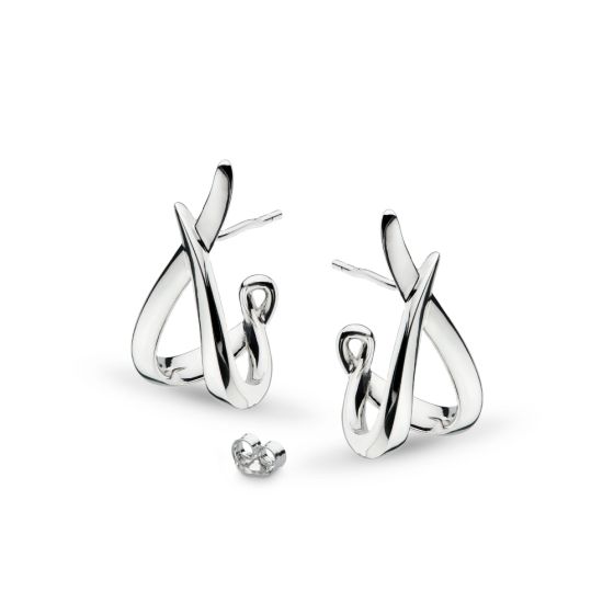 Kit Heath Entwine Twine Twist Semi Hoop Silver Stud Earrings 40224RP