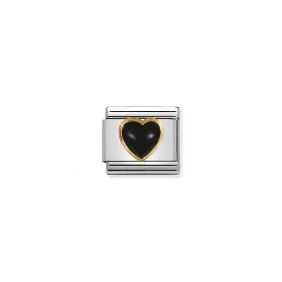 NOMINATION COMPOSABLE Classic STONES HEARTS in stainless steel with 18k gold BLACK AGATE