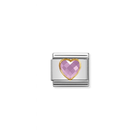 NOMINATION Composable Classic HEART FACETED CZ in steel and 750 gold PINK