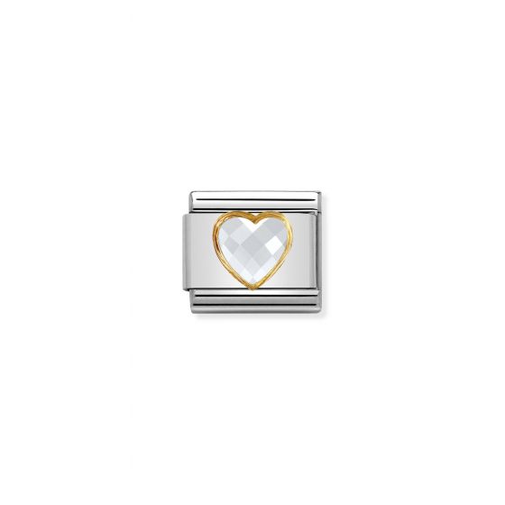 NOMINATION Composable Classic HEART FACETED CZ in steel and 750 gold White