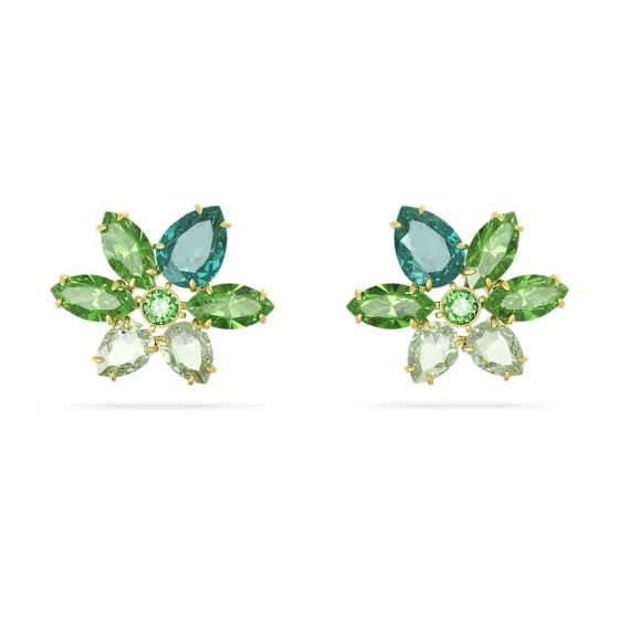 Swarovski Gema Flower Stud Earrings - Green with Gold tone Plating 5658400