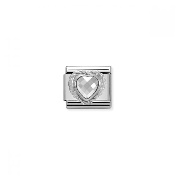 Nomination Silver and Zirconia Classic Faceted Heart Charm - White - 330603/010