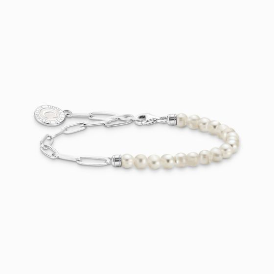 Thomas Sabo Member Charm Bracelet with White Pearls and Charmista Coin Silver A2129-158-14
