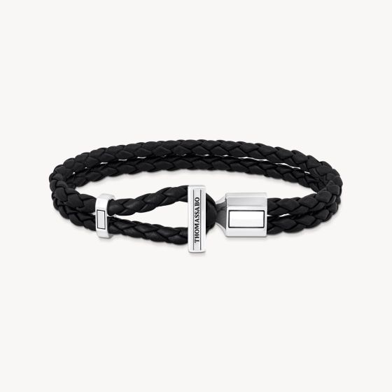 Thomas Sabo Silver Double Bracelet with Braided Black Leather - A2148-682-11-L21