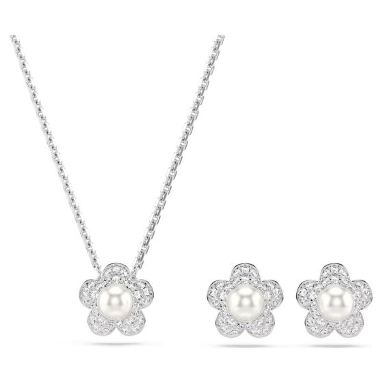 Ariana Grande x Swarovski Set Crystal Pearl Round Cut Flower - White with Rhodium Plating - 5749180