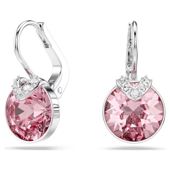 Swarovski Bella V Drop Earrings Round Cut - Pink with Rhodium Plating - 5734235