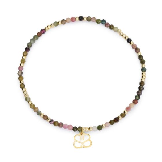 Boho Betty Lilias Gold and Tourmaline Stretch Bead Bracelet. Item code BRLITOUGLD.