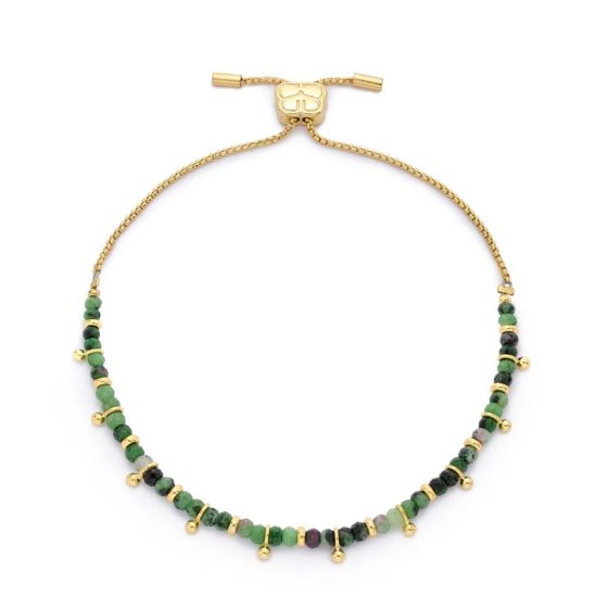 Boho Betty Harmony Gold and Ruby Zoisite Gemstone Slider Bracelet. Item code BRRUZOGLD2.