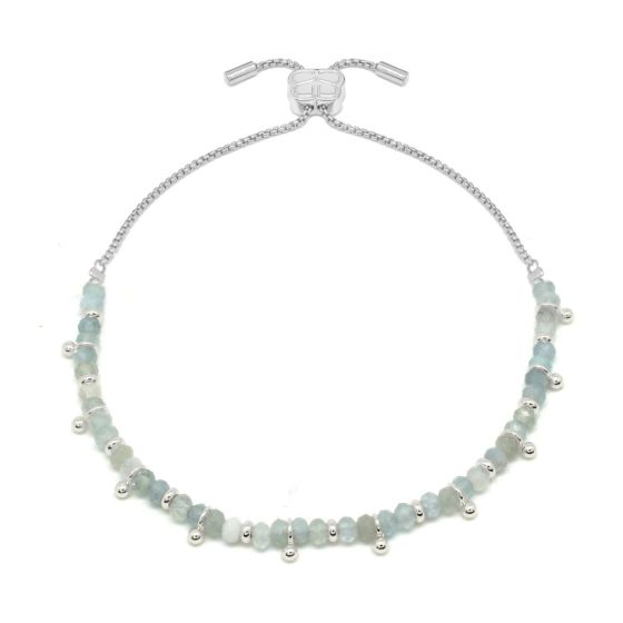 Boho Betty Harmony Aquamarine Silver Slider Bracelet. Item code BRWLAQSLVB.