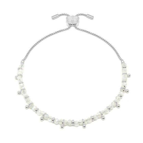 Boho Betty Harmony Rainbow Moonstone Silver Slider Bracelet. Item code BRWLMOSLVVB.