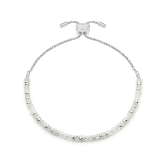 Boho Betty Mystical Rainbow Moonstone Silver Slider Bracelet. Item code BRWMRMSLVB.